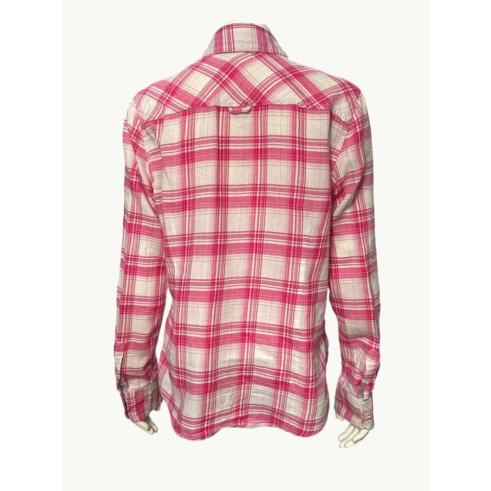 Aeropostale Large Pink White Plaid Button Up Long Sleeve Shirt All Cotton Trendy - Picture 3 of 10